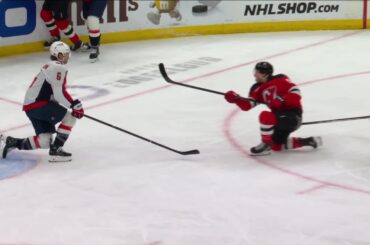 Dawson Mercer scores a goal against the Washington Capitals