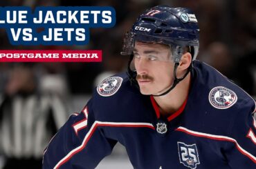 Zach Werenski, Mason Marchment, Zach Aston-Reese and Head Coach Rick Bowness | Postgame Media