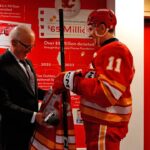 Backlund and the Flames congratulate Scott Oake on a legendary career