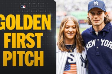 Aerin Frankel and Jack Hughes helped get the festivities underway for the Yankees home opener 🏒🥇