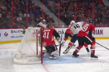 Dadonov scores after puck miraculously goes through defender's skate