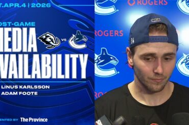 Linus Karlsson & Adam Foote Post-Game Media | Canucks vs. Mammoth (Apr 4, 2026)