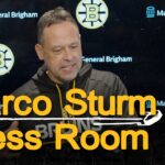 Marco Sturm talks after practice on Friday afternoon