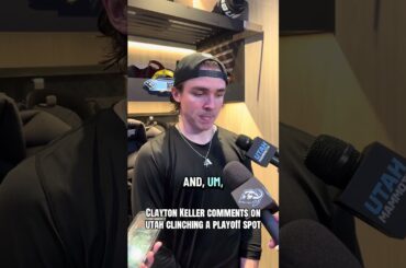 Utah Mammoth Captain Clayton Keller reacts to clinching a playoff spot