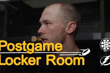 Swayman, Geekie, and Pastrnak speak with the media following 2-1 L vs TBL