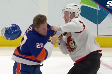 Brady Tkachuk And Anders Lee Drop The Gloves For Opening-Faceoff Fight