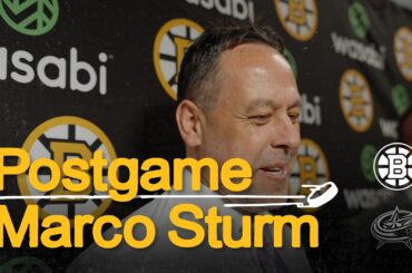 Marco Sturm speaks to the media following the Bruins 3-2 win over the Blue Jackets in Columbus.