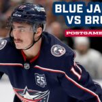 Zach Werenski, Mason Marchment, Adam Fantilli and Head Coach Rick Bowness | Postgame Media