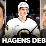 LIVE: Reacting to James Hagens Bruins Debut | Bruins Beat