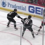 Michael Amadio scores a goal against the New Jersey Devils