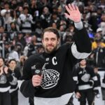 BEAUTIFUL MOMENT: Anze Kopitar addresses the crowd and media after his last regular season home game