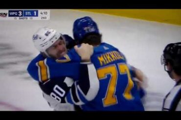 NHL hockey fight - Pierre-Luc Dubois(Jets) vs. Niko Mikkola(Blues)