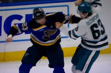 NHL Hockey fight - Logan Mailloux(Blues)vs. Zack Ostapchuk(Sharks)