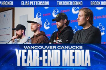 Filip Hronek, Elias Pettersson, Thatcher Demko & Brock Boeser Year-End Media 2025.26