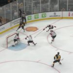 Morgan Geekie scores a goal against the New Jersey Devils