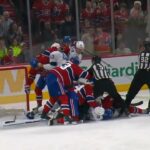 Brayden Point Hits Jakub Dobes Causing Big Scrum
