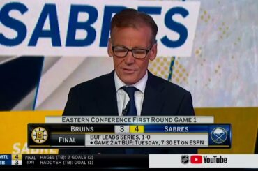 Sabres score four goals in third period, stun Bruins in Game 1