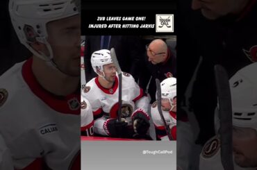 Artem Zub injures himself with a hit on Seth Jarvis and left Game One!