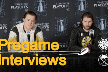 Nikita Zadorov and Pavel Zacha speak with media in Buffalo ahead of game five matchup