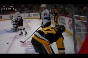 NHL hockey - Mammoth's Ian Cole hits Penguins' Sidney Crosby; is penalized for roughing