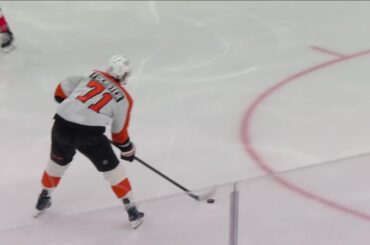 Tyson Foerster scores a goal against the New Jersey Devils