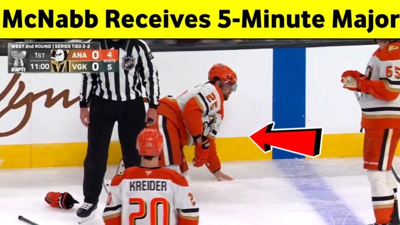 Brayden McNabb Receives 5-Minute Major For Hit On Ryan Poehling, Golden Knights vs Ducks NHL