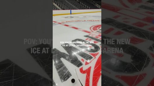 On-ice POV: Fresh sheet of ice at Little Caesars Arena