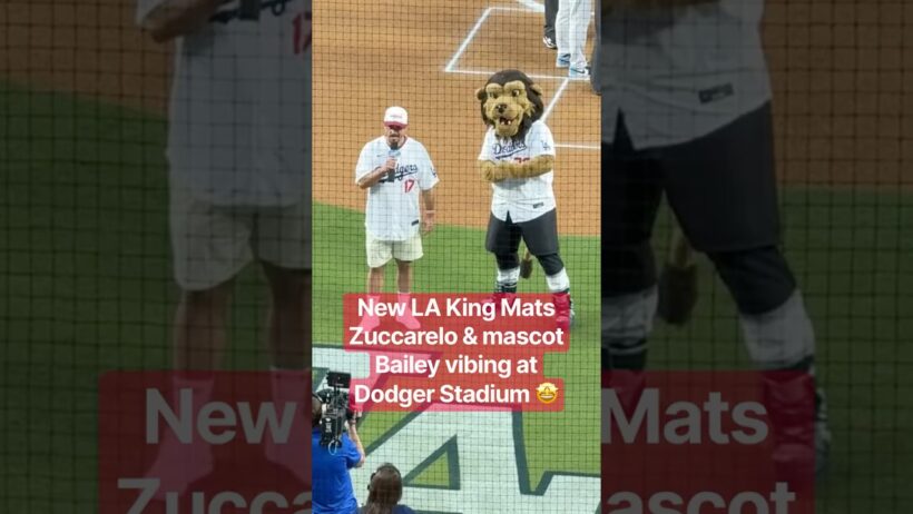 New LA King Mats Zuccarelo & mascot Bailey vibing at Dodger Stadium 🤩