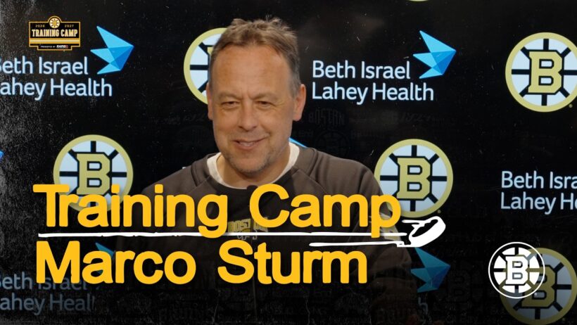 Sturm speaks with the media following Training Camp scrimmage on Saturday at Warrior Ice Arena