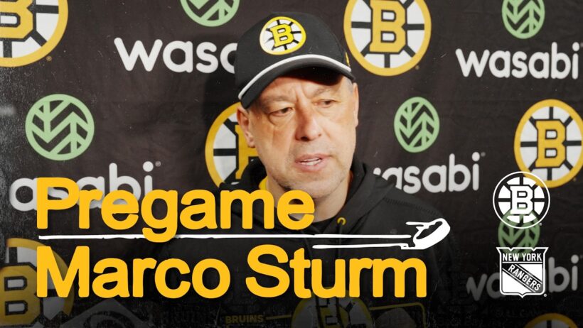 Marco Sturm addresses the media ahead of the home opener vs. NYR